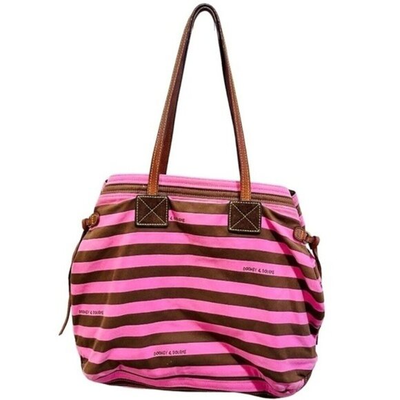 Dooney and Bourke Pink and Brown Stripe Shoulder Bag Y2K Vintage - Picture 5 of 11